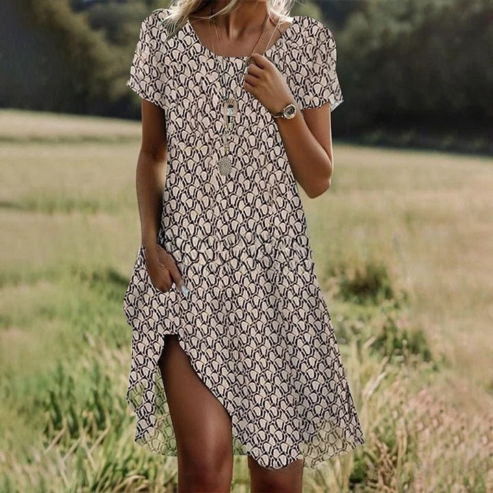 🛒📣【Ostatni dzień promocji】💖【S-3XL】👗2025 nowa sukienka na co dzień z okrągłym dekoltem i nadrukiem na wiosnę i lato