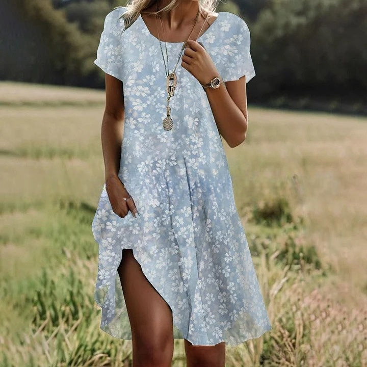 🛒📣【Ostatni dzień promocji】💖【S-3XL】👗2025 nowa sukienka na co dzień z okrągłym dekoltem i nadrukiem na wiosnę i lato