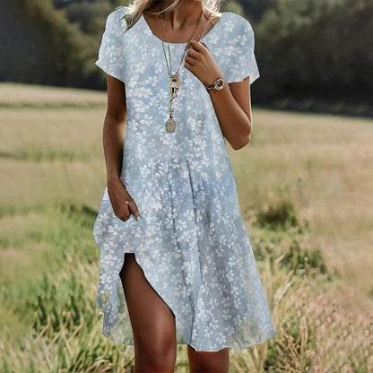 🛒📣【Ostatni dzień promocji】💖【S-3XL】👗2025 nowa sukienka na co dzień z okrągłym dekoltem i nadrukiem na wiosnę i lato