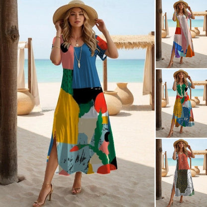 🔥✨【Ograniczona ilość】【S-3XL】🌈2025 nowa moda elegancka, swobodna, dopasowana kolorystycznie sukienka plażowa odpowiednia na wakacje nad morzem