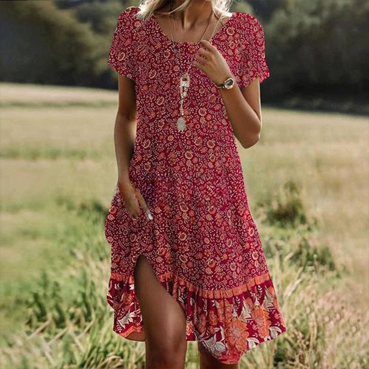 🛒📣【Ostatni dzień promocji】💖【S-3XL】👗2025 nowa sukienka na co dzień z okrągłym dekoltem i nadrukiem na wiosnę i lato