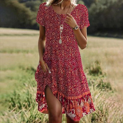 🛒📣【Ostatni dzień promocji】💖【S-3XL】👗2025 nowa sukienka na co dzień z okrągłym dekoltem i nadrukiem na wiosnę i lato